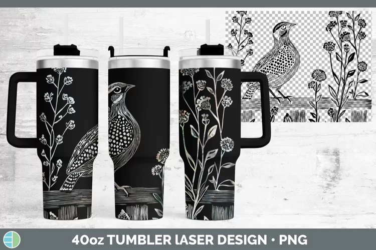Cottage Birds Quail Laser 40oz Tumbler Sublimation Tumbler D