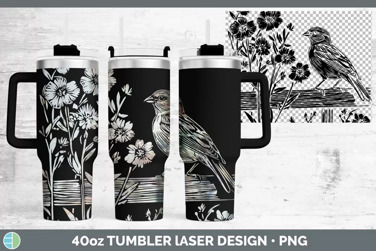 Cottage Birds Snow Bunting Laser 40oz Tumbler Sublimation Tu