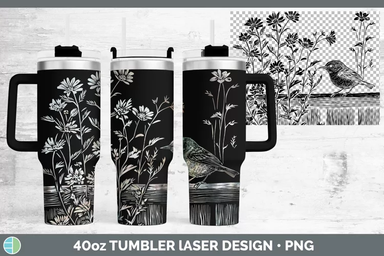 Cottage Birds Wren Laser 40oz Tumbler Sublimation Tumbler De