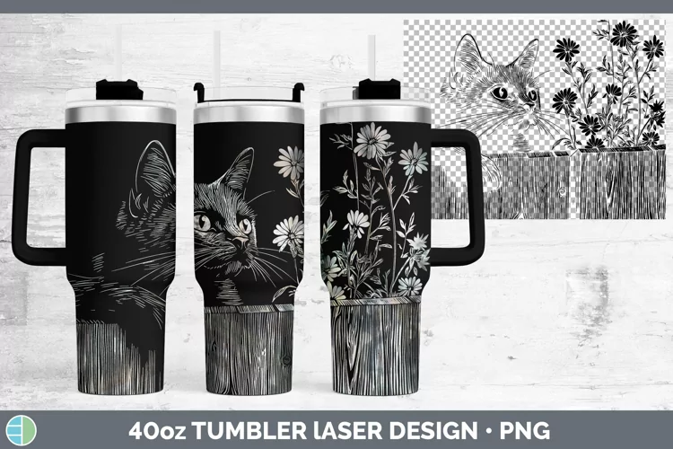 Cottage Black Cat Laser 40oz Tumbler Sublimation Tumbler Des
