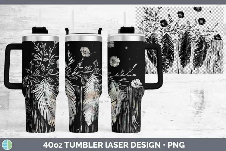 Cottage Boho Feathers Laser 40oz Tumbler Sublimation Tumbler