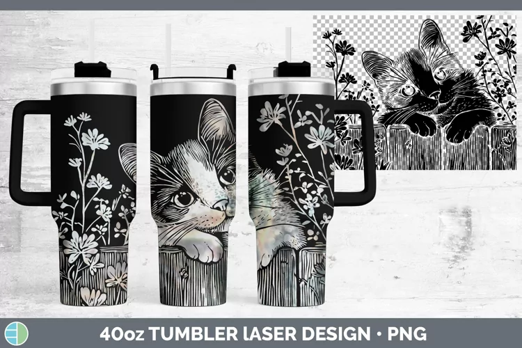 Cottage Calico Cat Laser 40oz Tumbler Sublimation Tumbler De
