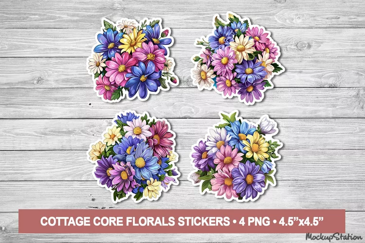 Cottage Core Stickers | Vintage Flowers Printable PNG Sheet