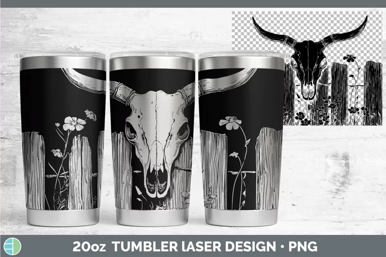 Cottage Cow Skull Laser 20oz Tumbler Sublimation Tumbler Des