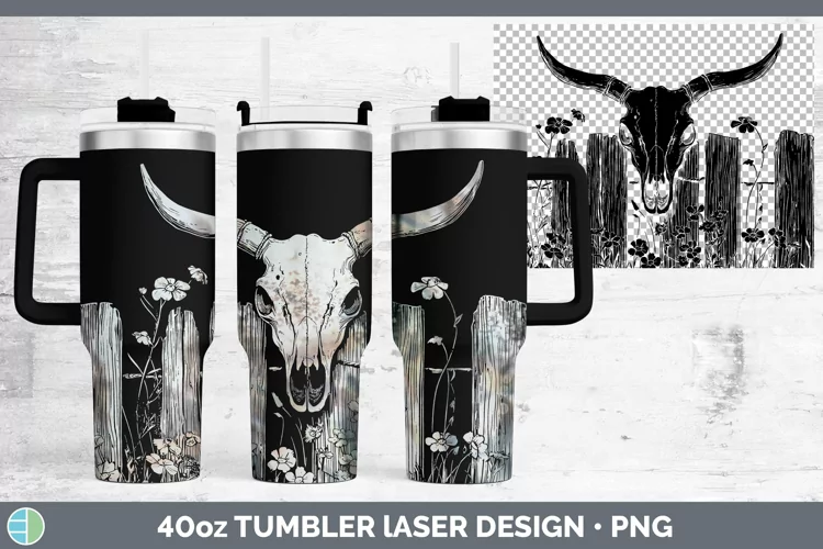 Cottage Cow Skull Laser 40oz Tumbler Sublimation Tumbler Des
