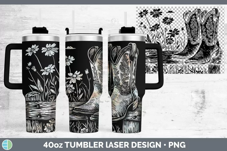 Cottage Cowboy Boots Laser 40oz Tumbler Sublimation Tumbler