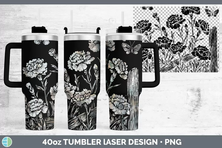 Cottage Flowers Carnation Laser 40oz Tumbler Sublimation Tum