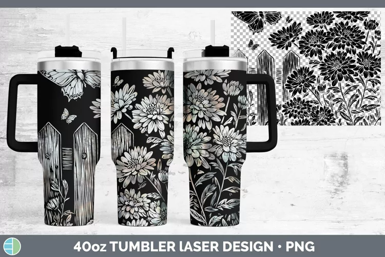 Cottage Flowers Chrysanthemum Laser 40oz Tumbler Sublimation
