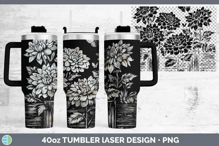 Cottage Flowers Dahlia Laser 40oz Tumbler Sublimation Tumble