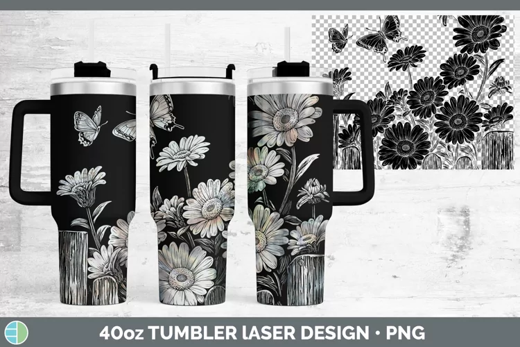 Cottage Flowers Gerbera Daisy Laser 40oz Tumbler Sublimation