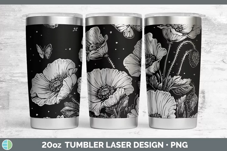 Cottage Flowers Poppy Laser 20oz Tumbler Sublimation Tumbler