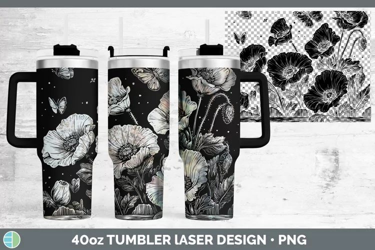 Cottage Flowers Poppy Laser 40oz Tumbler Sublimation Tumbler