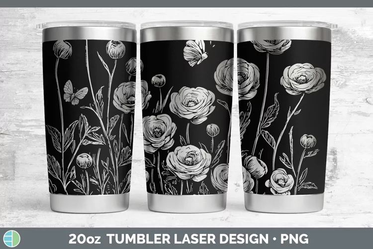 Cottage Flowers Ranunculus Laser 20oz Tumbler Sublimation Tu