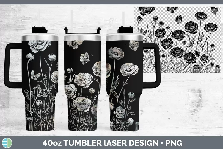 Cottage Flowers Ranunculus Laser 40oz Tumbler Sublimation Tu