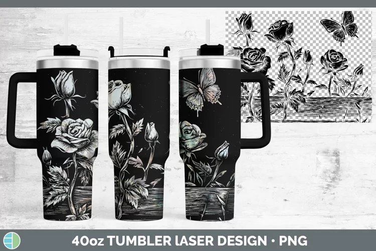 Cottage Flowers Rose Laser 40oz Tumbler Sublimation Tumbler