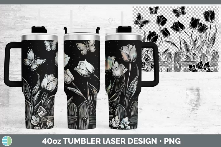 Cottage Flowers Tulip Laser 40oz Tumbler Sublimation Tumbler
