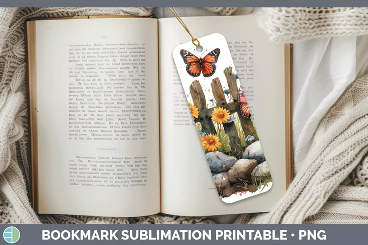 Cottage Garden Butterfly Bookmark Sublimation Printable Desi