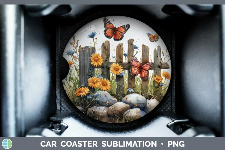 Cottage Garden Butterfly Car Coaster Sublimation Coaster Des