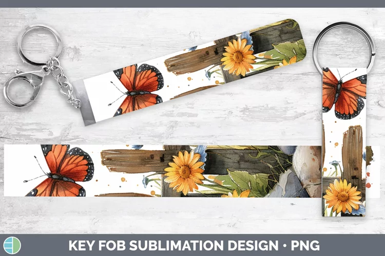 Cottage Garden Butterfly Key Fob Sublimation Wristlet Design