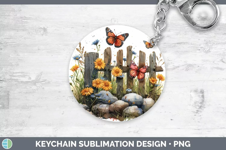 Cottage Garden Butterfly Keychain Sublimation Keyring Design