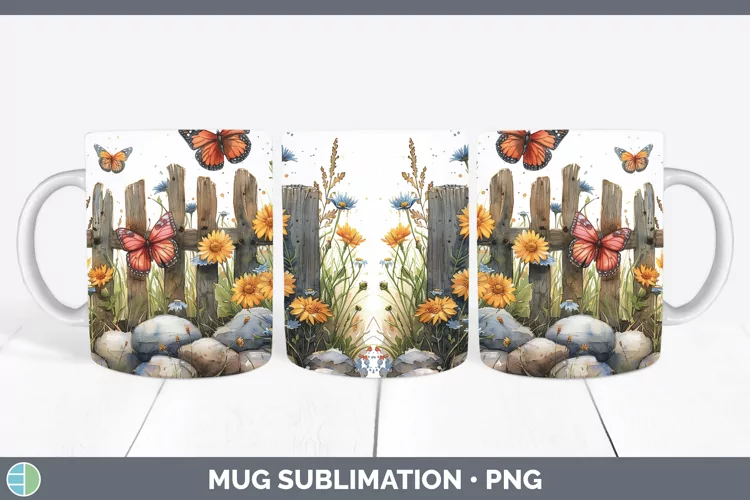 Cottage Garden Butterfly Mug Wrap Sublimation Coffee Cup Des