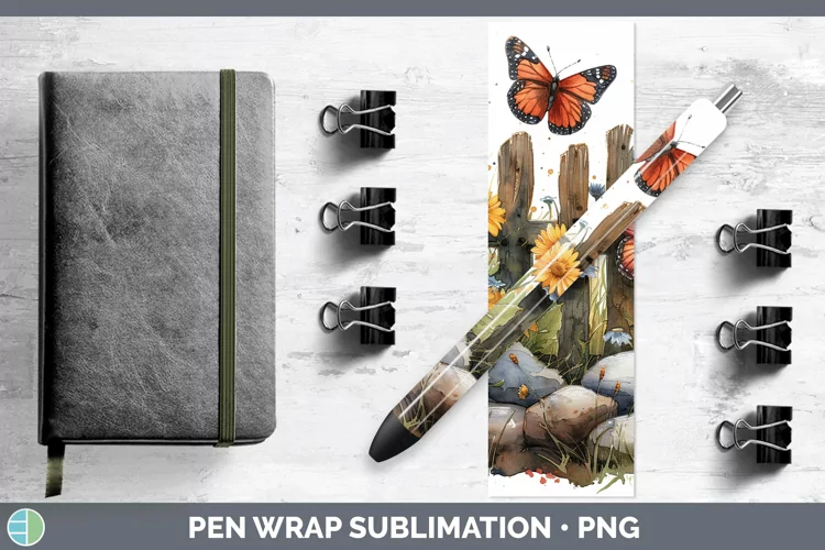 Cottage Garden Butterfly Pen Wrap Sublimation Epoxy Pen Desi