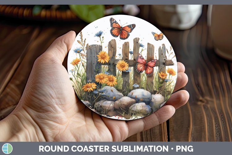 Cottage Garden Butterfly Round Coaster Sublimation Coaster D
