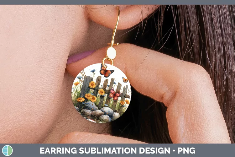 Cottage Garden Butterfly Round Earrings Sublimation Earrings