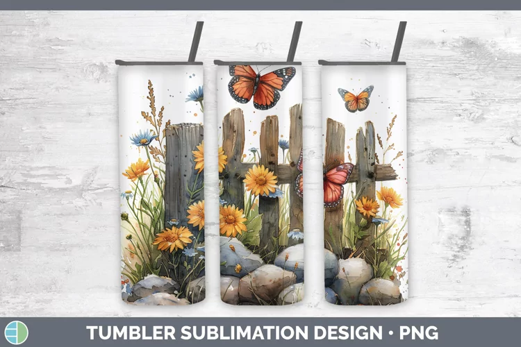 Cottage Garden Butterfly Tumbler Sublimation 20 oz Skinny Tu