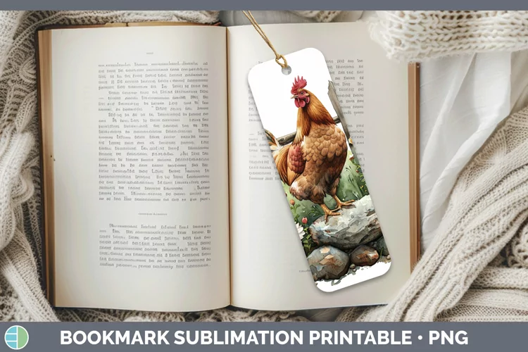 Cottage Garden Chicken Bookmark Sublimation Printable Design