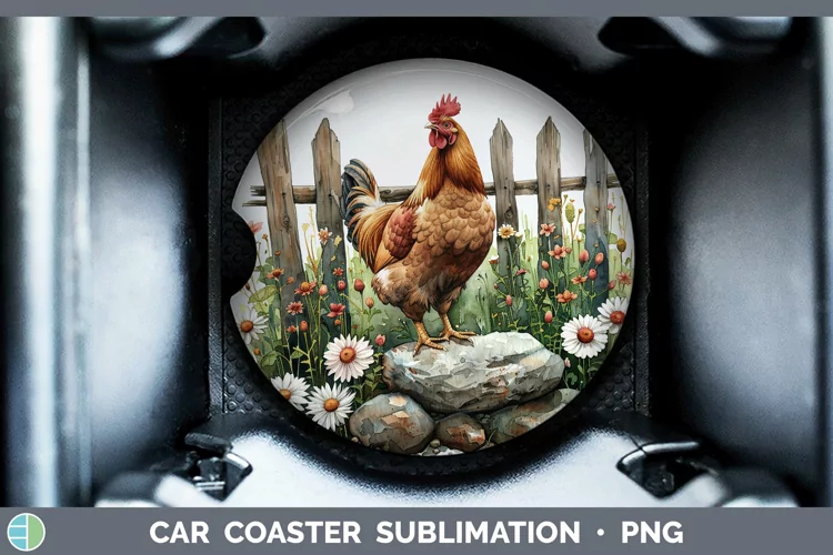 Cottage Garden Chicken Car Coaster Sublimation Coaster Desig