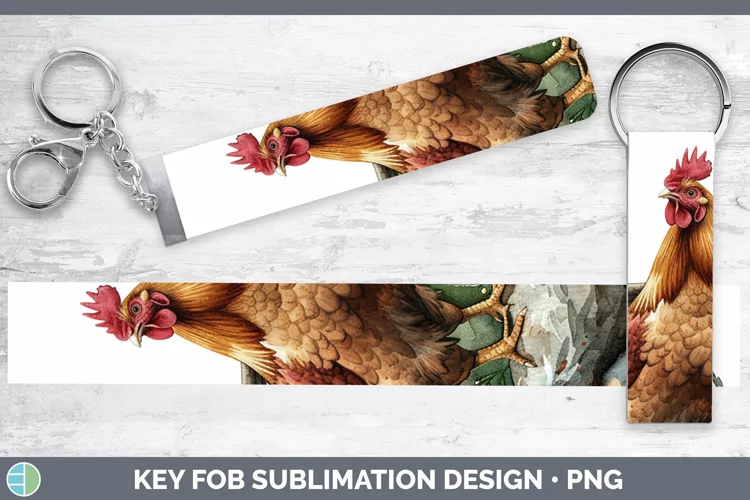 Cottage Garden Chicken Key Fob Sublimation Wristlet Designs