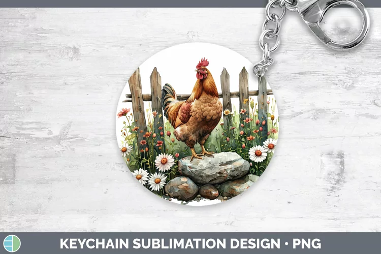 Cottage Garden Chicken Keychain Sublimation Keyring Designs