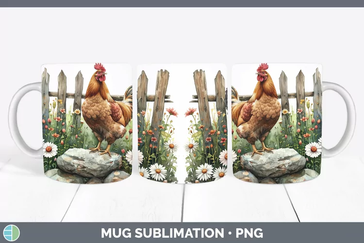 Cottage Garden Chicken Mug Wrap Sublimation Coffee Cup Desig
