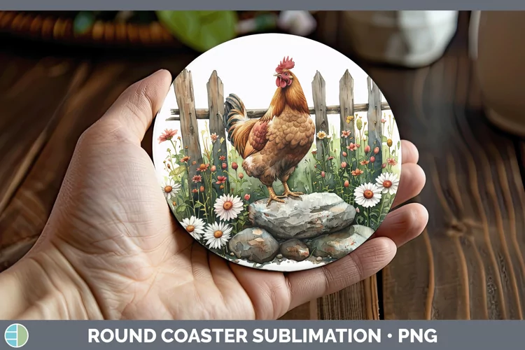 Cottage Garden Chicken Round Coaster Sublimation Coaster Des