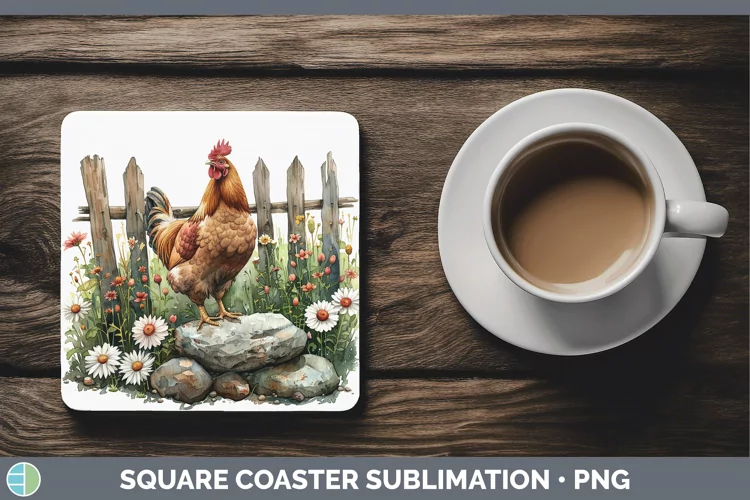Cottage Garden Chicken Square Coaster Sublimation Coaster De
