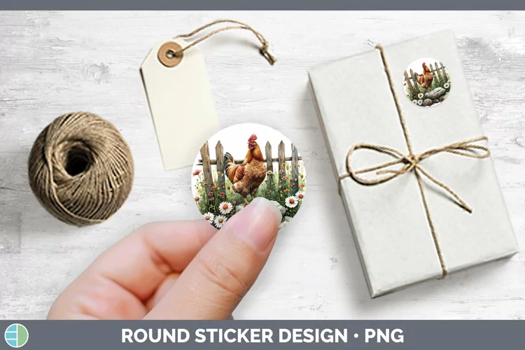 Cottage Garden Chicken Stickers | Round Labels Designs