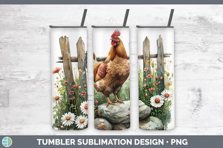 Cottage Garden Chicken Tumbler Sublimation 20 oz Skinny Tumb