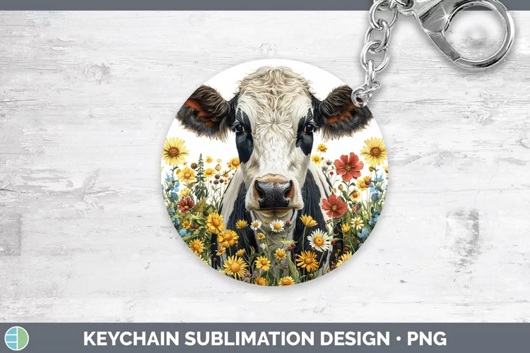 Cottage Garden Cow Keychain Sublimation Keyring Designs