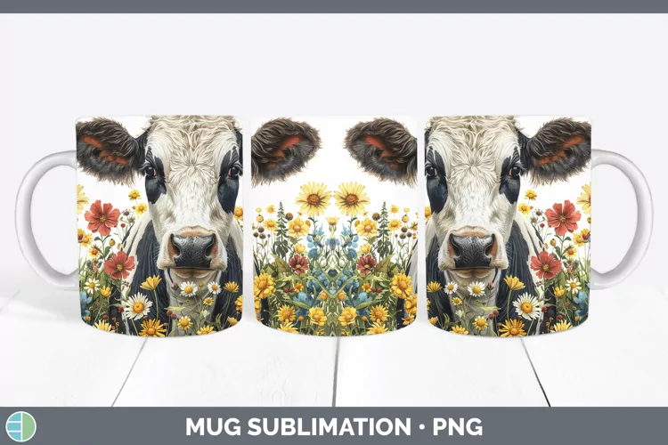 Cottage Garden Cow Mug Wrap Sublimation Coffee Cup Designs