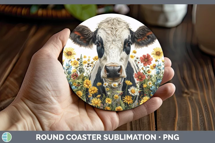 Cottage Garden Cow Round Coaster Sublimation Coaster Designs