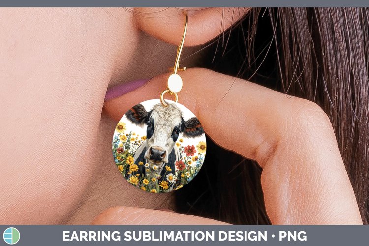Cottage Garden Cow Round Earrings Sublimation Earrings Desig
