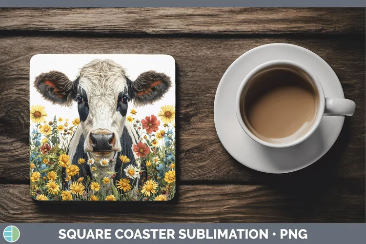 Cottage Garden Cow Square Coaster Sublimation Coaster Design