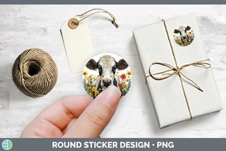 Cottage Garden Cow Stickers | Round Labels Designs