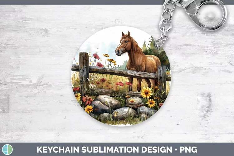 Cottage Garden Horse Keychain Sublimation Keyring Designs