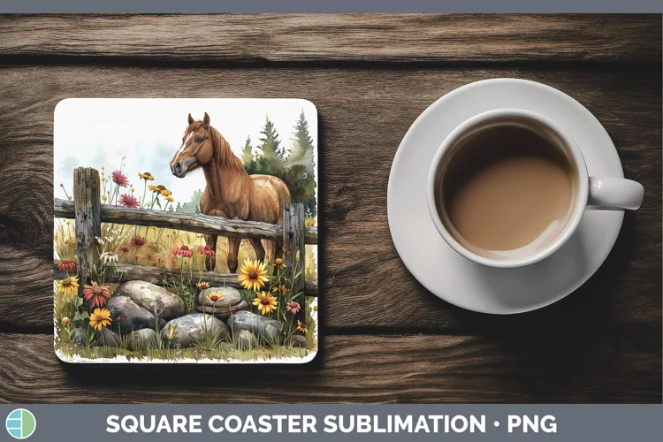 Cottage Garden Horse Square Coaster Sublimation Coaster Desi
