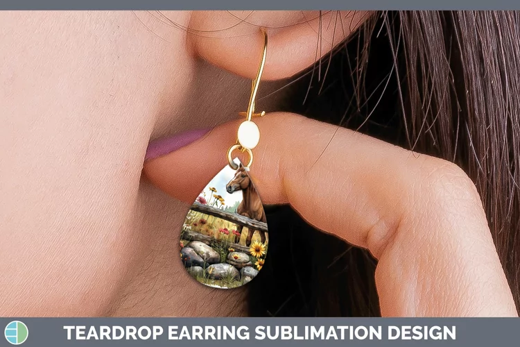 Cottage Garden Horse Teardrop Earrings Sublimation Earrings