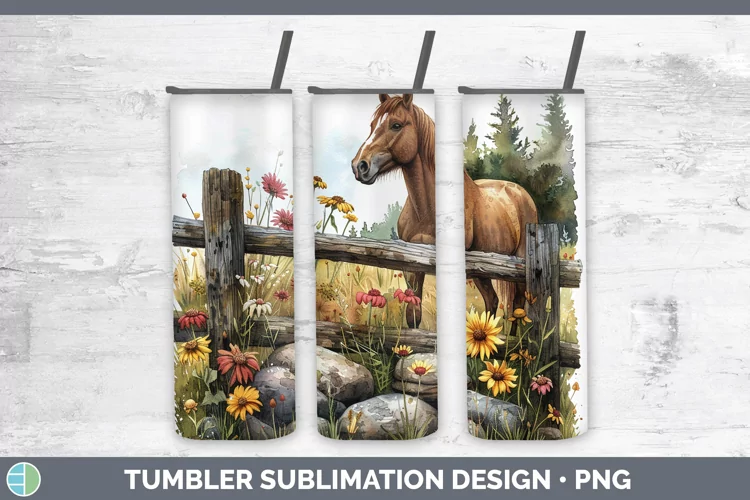 Cottage Garden Horse Tumbler Sublimation 20 oz Skinny Tumble