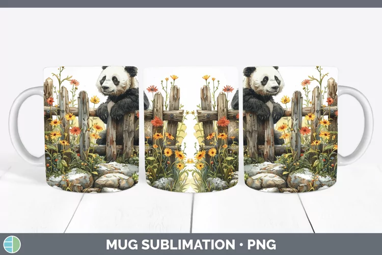 Cottage Garden Panda Mug Wrap Sublimation Coffee Cup Designs