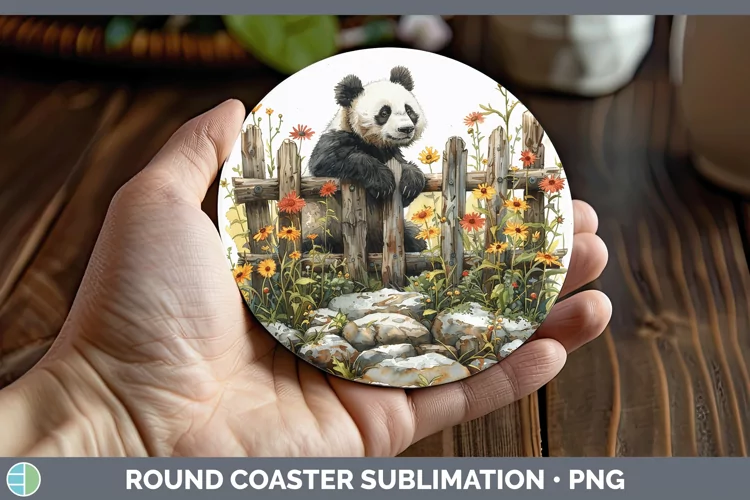 Cottage Garden Panda Round Coaster Sublimation Coaster Desig